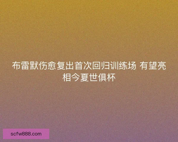 布雷默伤愈复出首次回归训练场 有望亮相今夏世俱杯